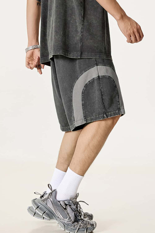 Spliced Contrast Casual Shorts - Dark Gray And Medium Gray