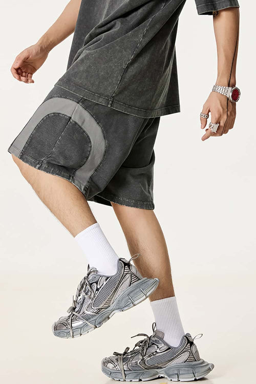 Spliced Contrast Casual Shorts - Dark Gray And Medium Gray