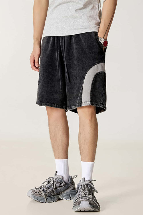 Spliced Contrast Casual Shorts - Medium Gray And Black