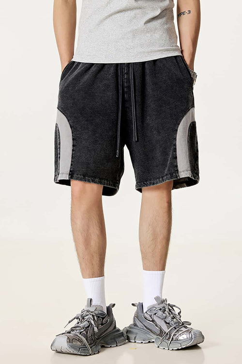 Spliced Contrast Casual Shorts - Medium Gray And Black