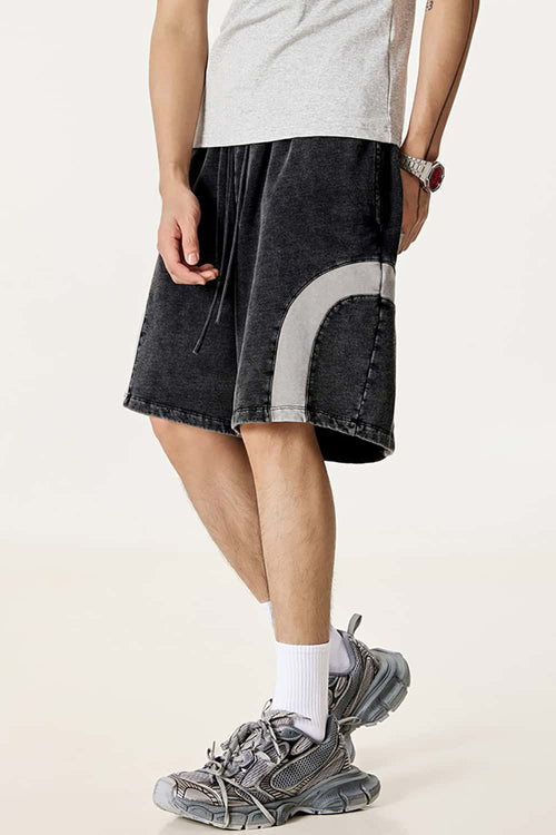 Spliced Contrast Casual Shorts - Medium Gray And Black