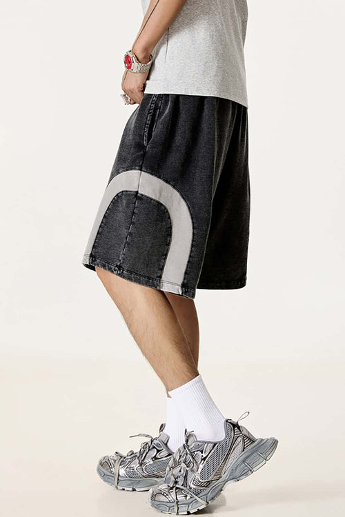 Spliced Contrast Casual Shorts - Medium Gray And Black