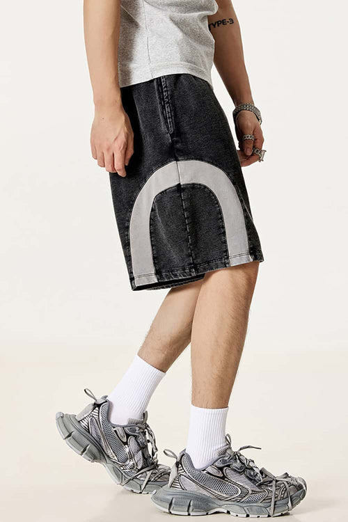 Spliced Contrast Casual Shorts - Medium Gray And Black