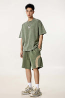 Spliced Contrast Casual Shorts - Military Green And Khaki