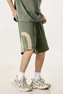 Spliced Contrast Casual Shorts - Military Green And Khaki