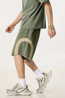 Spliced Contrast Casual Shorts - Military Green And Khaki