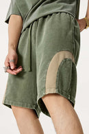 Spliced Contrast Casual Shorts - Military Green And Khaki