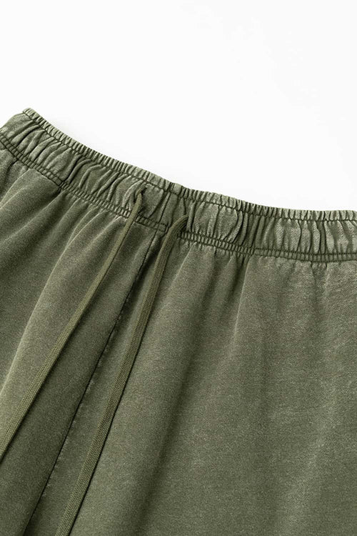 Spliced Contrast Casual Shorts - Military Green And Khaki