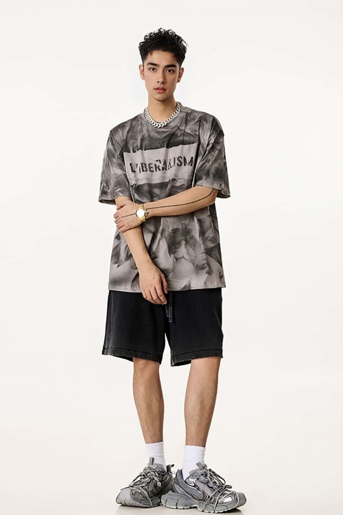 Distressed Tie-Dye Cotton Tee - Gray
