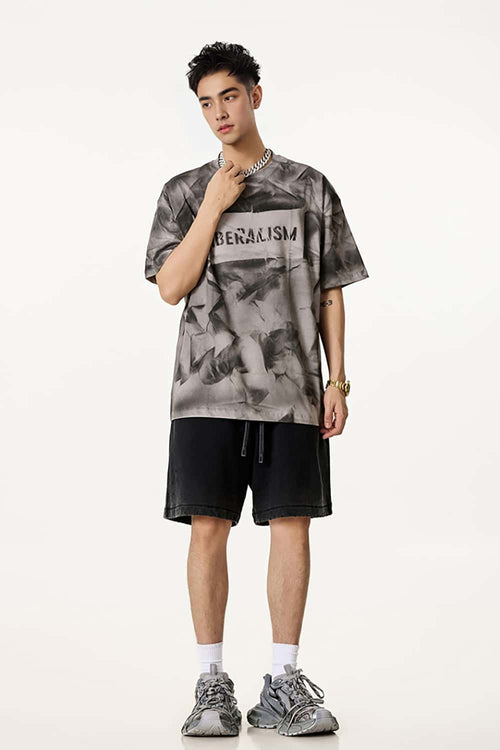 Distressed Tie-Dye Cotton Tee - Gray