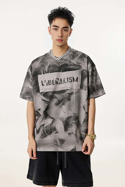 Distressed Tie-Dye Cotton Tee - Gray
