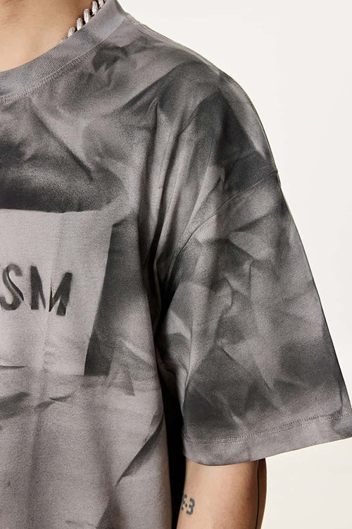 Distressed Tie-Dye Cotton Tee - Gray