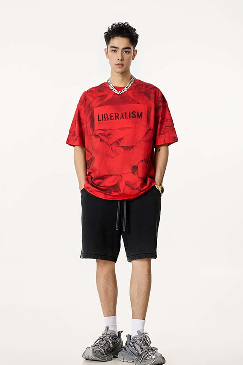 Distressed Tie-Dye Cotton Tee - Red