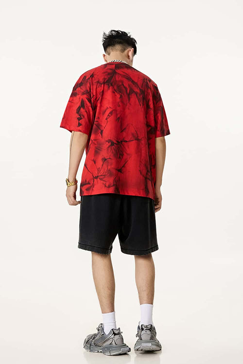 Distressed Tie-Dye Cotton Tee - Red