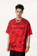 Distressed Tie-Dye Cotton Tee - Red