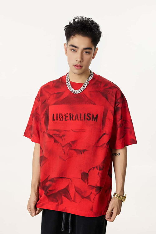 Distressed Tie-Dye Cotton Tee - Red