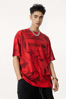 Distressed Tie-Dye Cotton Tee - Red