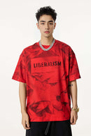 Distressed Tie-Dye Cotton Tee - Red
