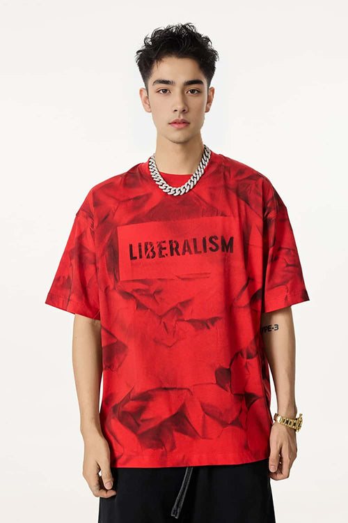 Distressed Tie-Dye Cotton Tee - Red