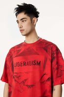 Distressed Tie-Dye Cotton Tee - Red