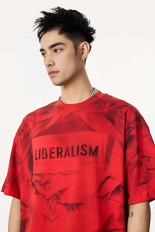 Distressed Tie-Dye Cotton Tee - Red