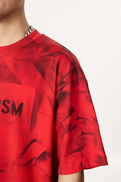 Distressed Tie-Dye Cotton Tee - Red