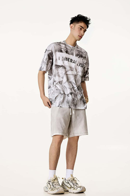 Distressed Tie-Dye Cotton Tee - White