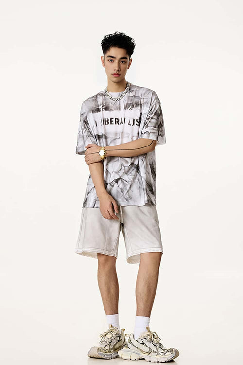 Distressed Tie-Dye Cotton Tee - White