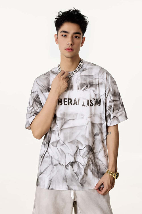 Distressed Tie-Dye Cotton Tee - White