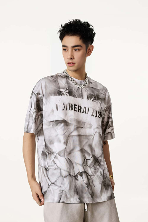 Distressed Tie-Dye Cotton Tee - White