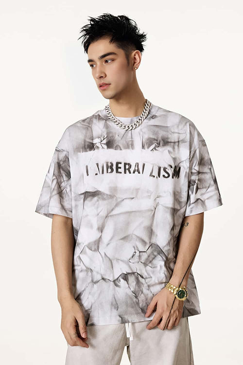 Distressed Tie-Dye Cotton Tee - White