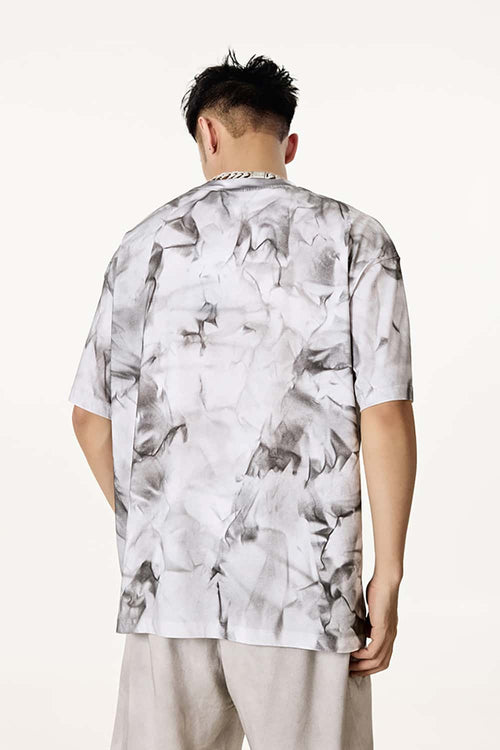 Distressed Tie-Dye Cotton Tee - White