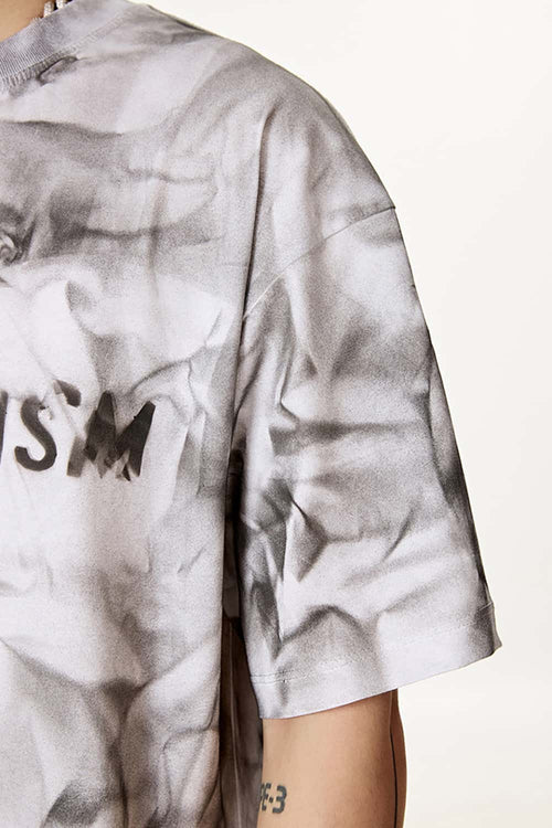 Distressed Tie-Dye Cotton Tee - White