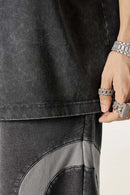 Distressed Contrast-Collar Polo - Dark Gray And Black