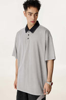 Distressed Contrast-Collar Polo - Medium Gray And Black