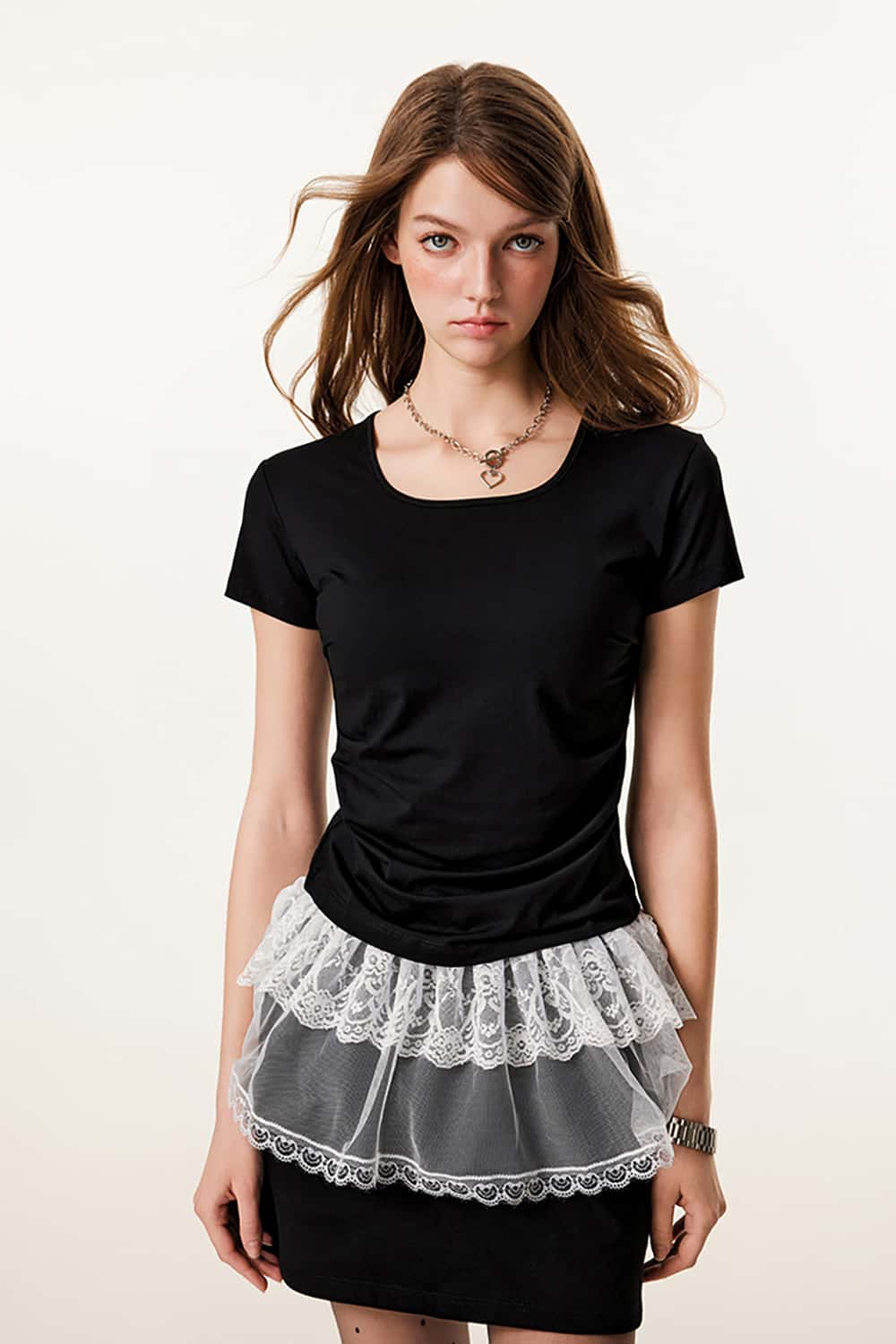 Elegant Square Neck Short Sleeve T-Shirt - Slimming Waist Cinch U-Neck Top