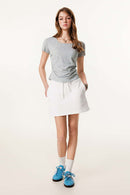 Premium Square Neck Fitted Tee - Flower Gray