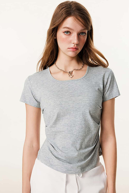 Premium Square Neck Fitted Tee - Flower Gray