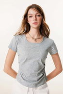 Premium Square Neck Fitted Tee - Flower Gray