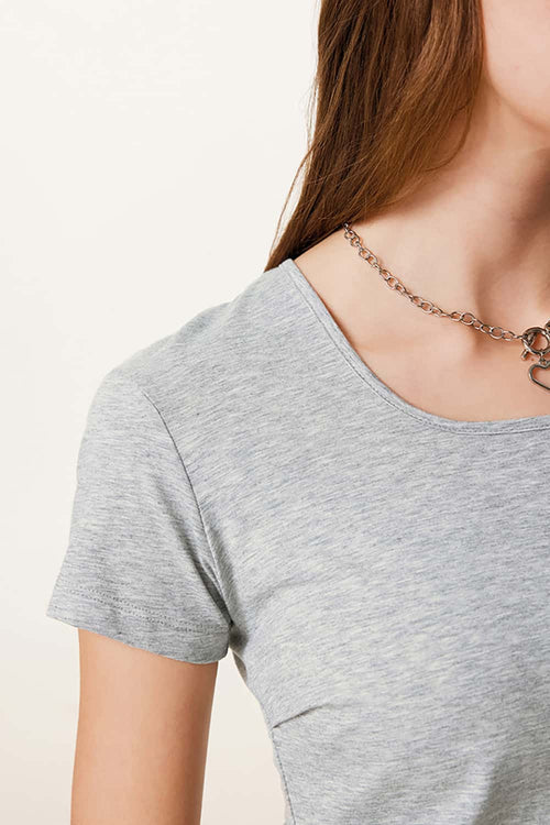 Premium Square Neck Fitted Tee - Flower Gray