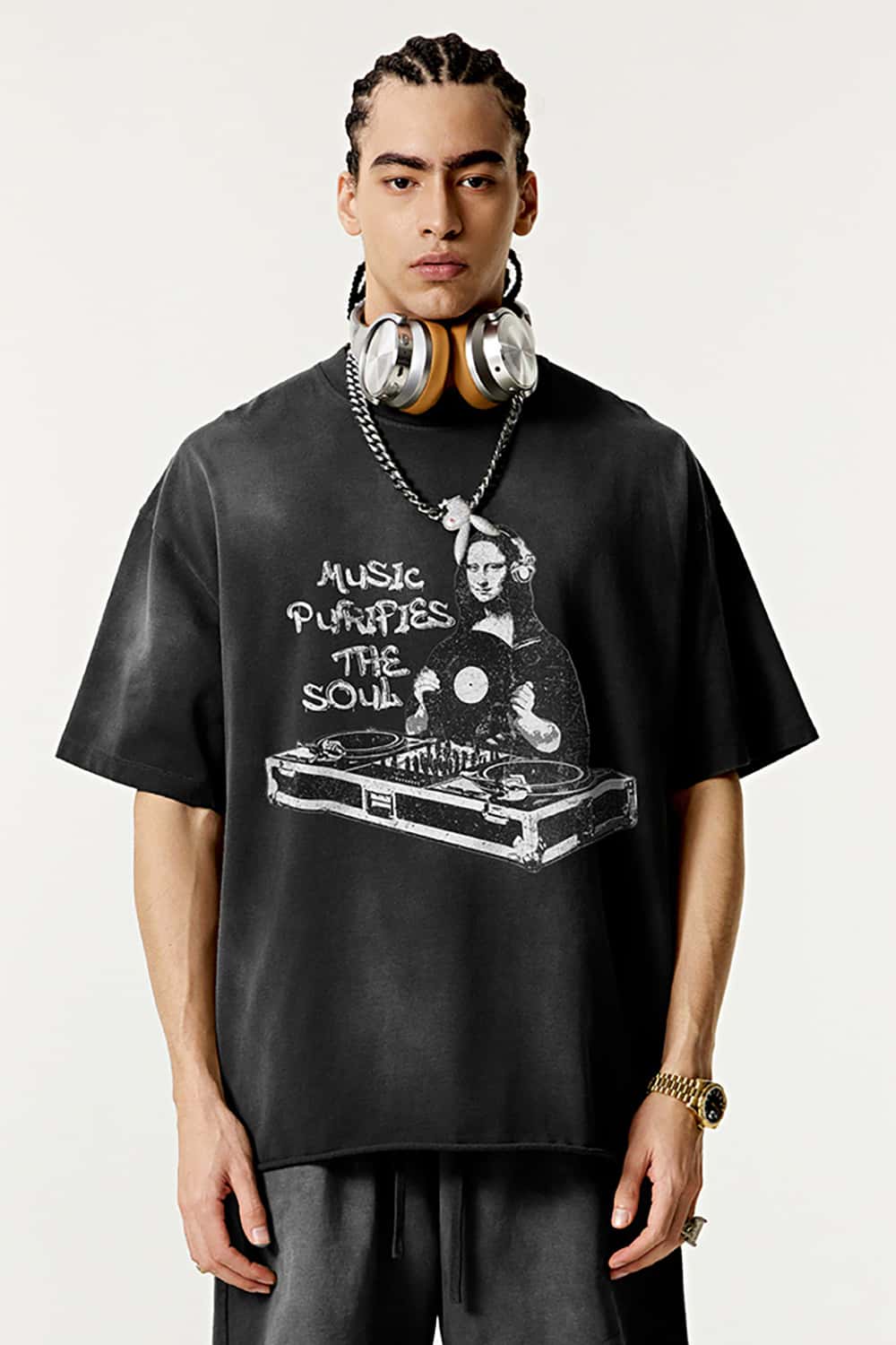 Vintage Parody Print T-Shirt - Loose Fit Short Sleeve Top
