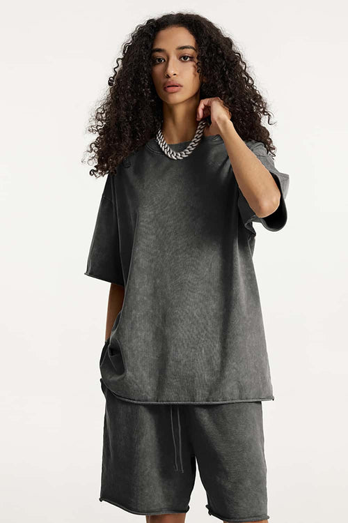 Heavyweight Wax-Dyed Raw-Edge Tee - Dark Gray