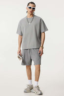 Heavyweight Wax-Dyed Raw-Edge Tee - Medium Gray