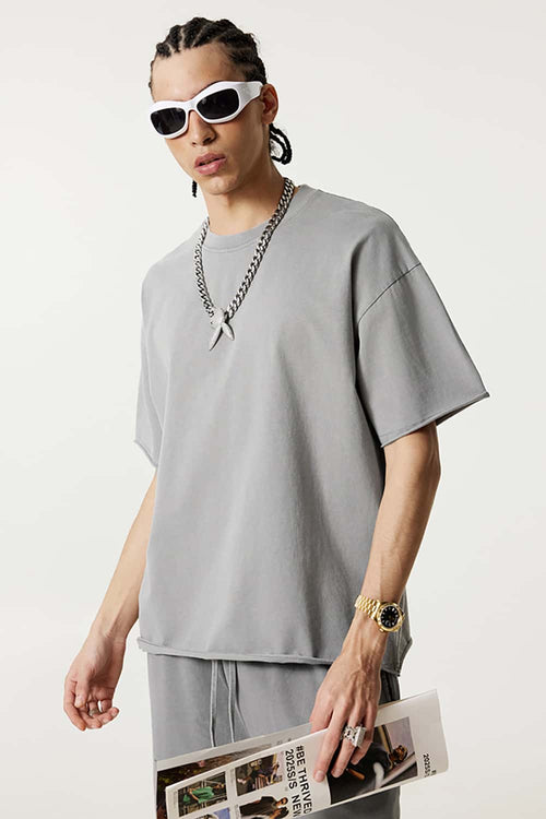 Heavyweight Wax-Dyed Raw-Edge Tee - Medium Gray