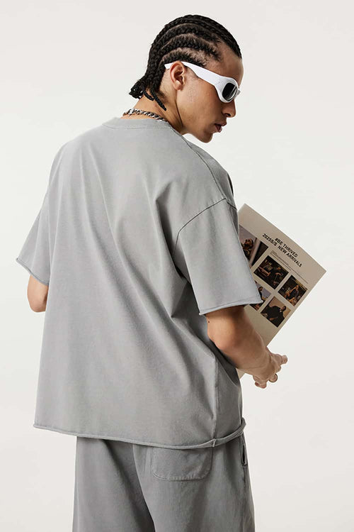 Heavyweight Wax-Dyed Raw-Edge Tee - Medium Gray