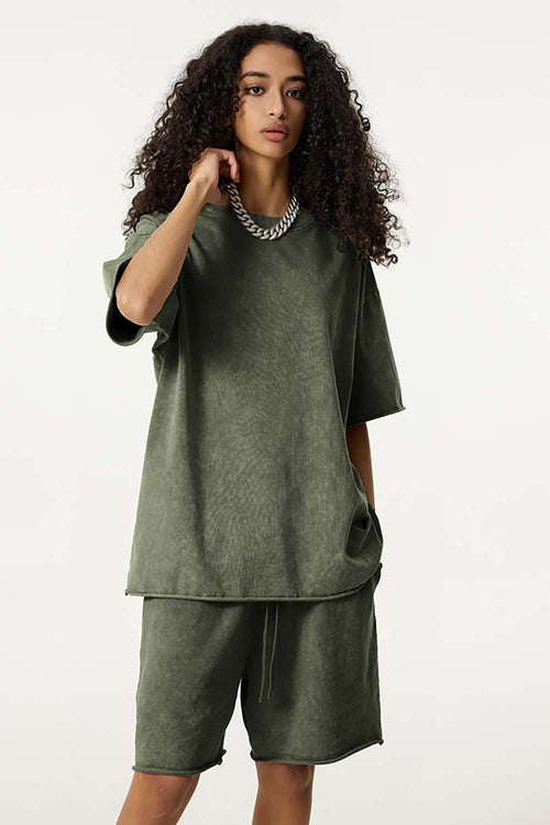 Heavyweight Wax-Dyed Raw-Edge Tee - Vintage Army Green