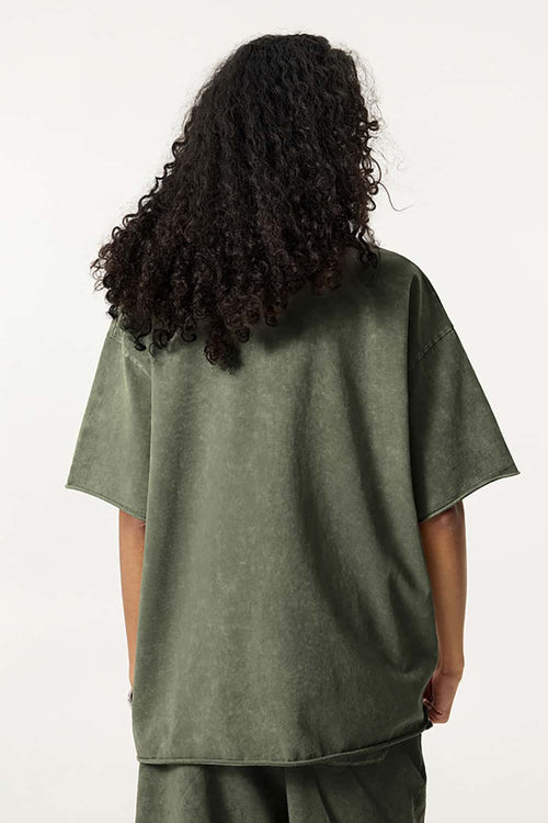 Heavyweight Wax-Dyed Raw-Edge Tee - Vintage Army Green