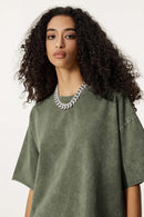 Heavyweight Wax-Dyed Raw-Edge Tee - Vintage Army Green