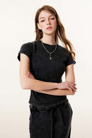 Washed Ruched Waist Tee - Fried Snowflakes