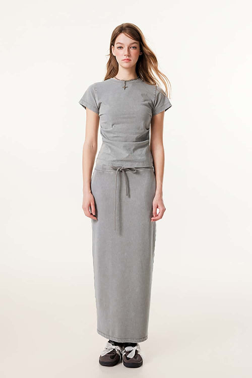 Washed Ruched Waist Tee - Medium Gray
